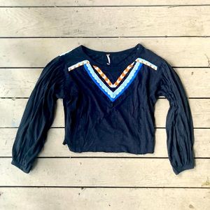 Free People Black Embroidered Dolman Top L